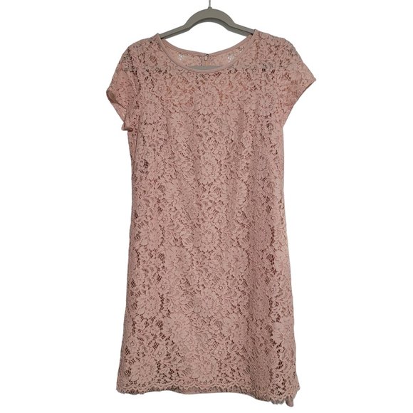 LOFT Dresses & Skirts - LOFT Ann Taylor Pink Lace Cami Slip Short Sleeve Dress Size 6